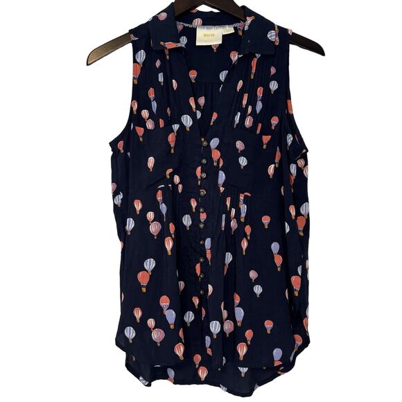 Maeve Tops - Maeve by Anthropologie Size X-Small Navy Blue Hot Air Balloon Pintucked Blouse
